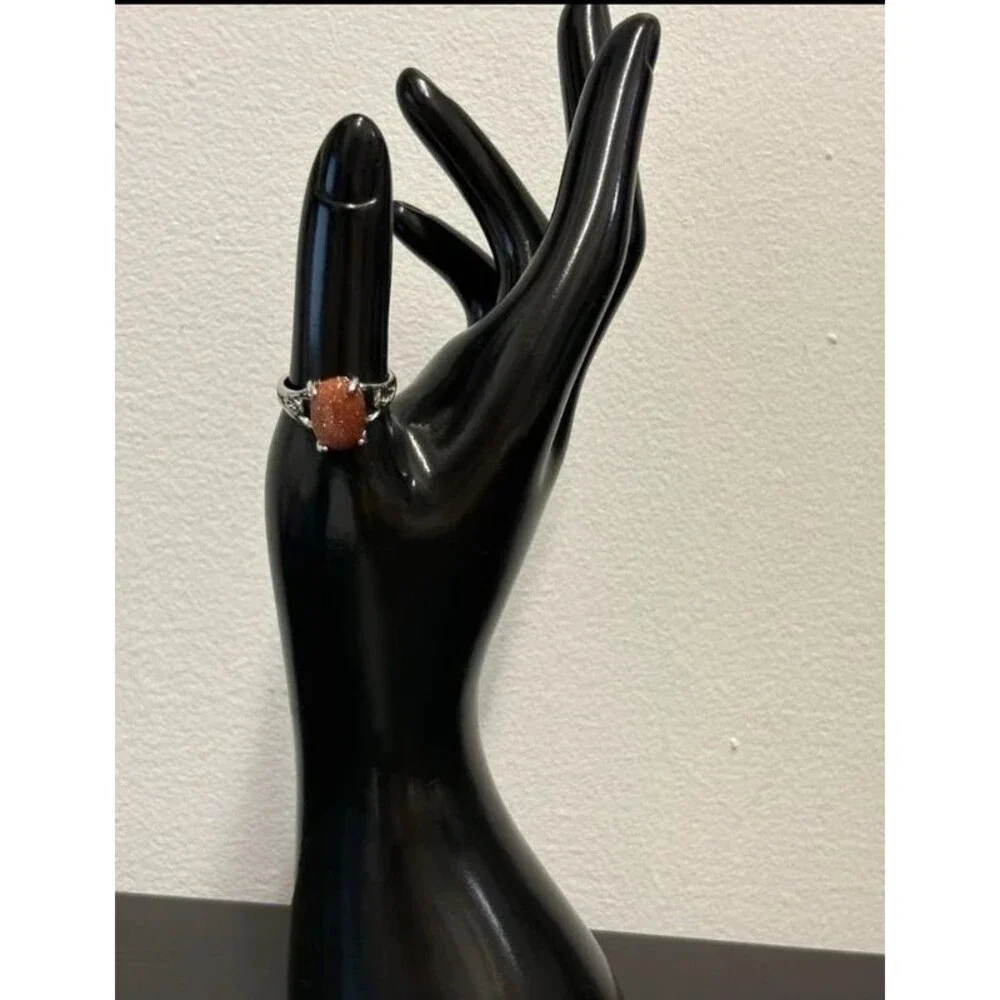 Silver Tone Red Orange Druzy Style Statement Ring Size 9